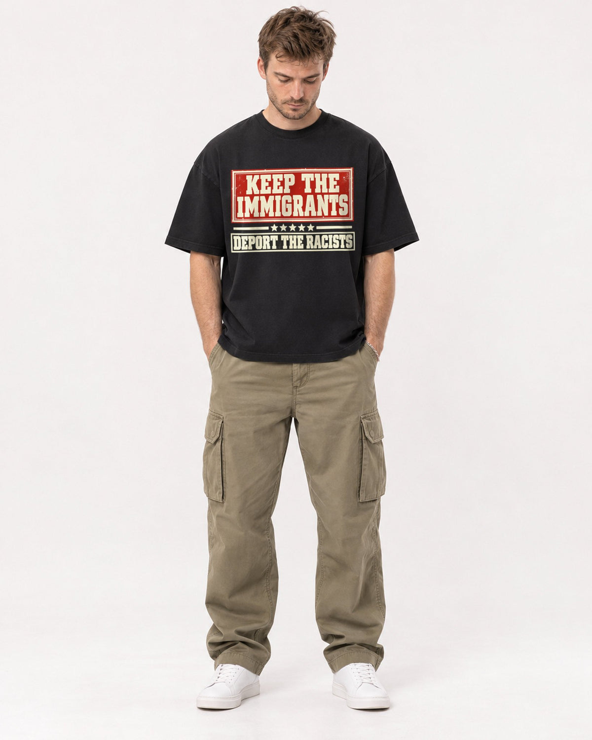 Mockup Boxy Heavyweight Tee Black male full-body 08