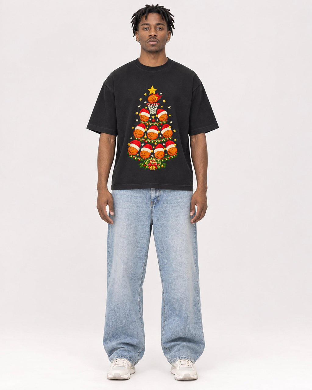 Mockup Boxy Heavyweight Tee Black male full-body 05