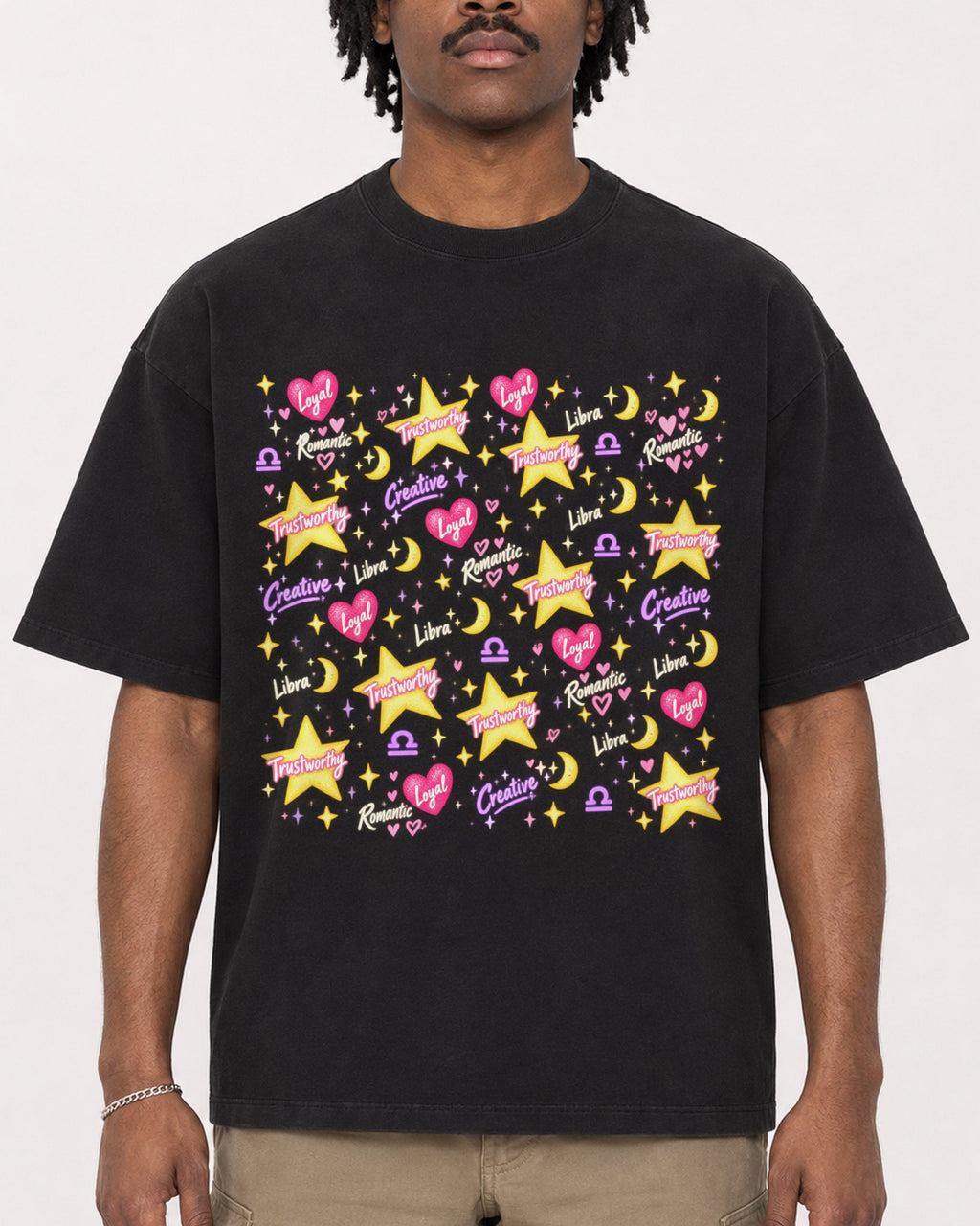 Mockup Boxy Heavyweight Tee Black male close-up 04