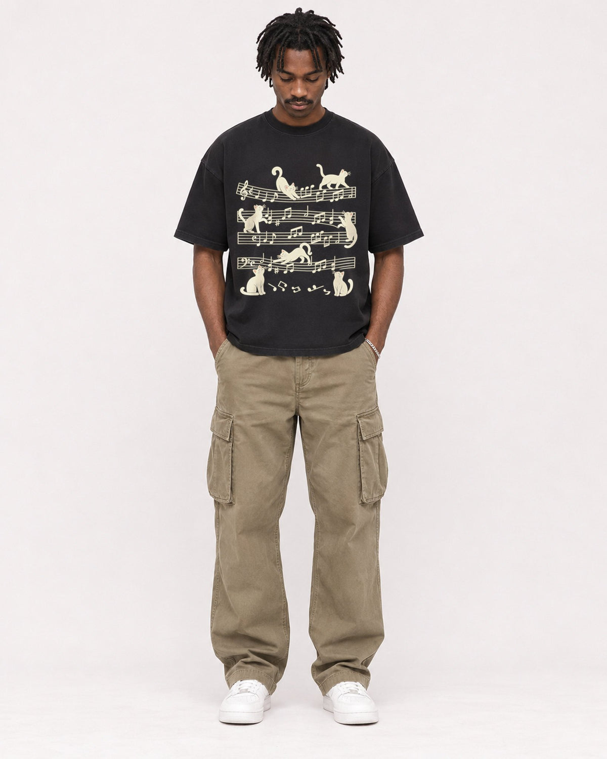 Mockup Boxy Heavyweight Tee Black male full-body 04