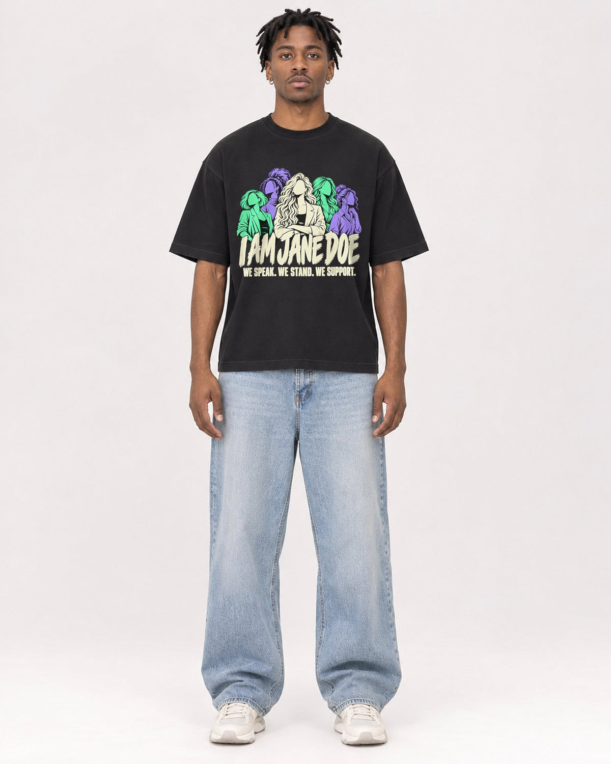 Mockup Boxy Heavyweight Tee Black male full-body 05