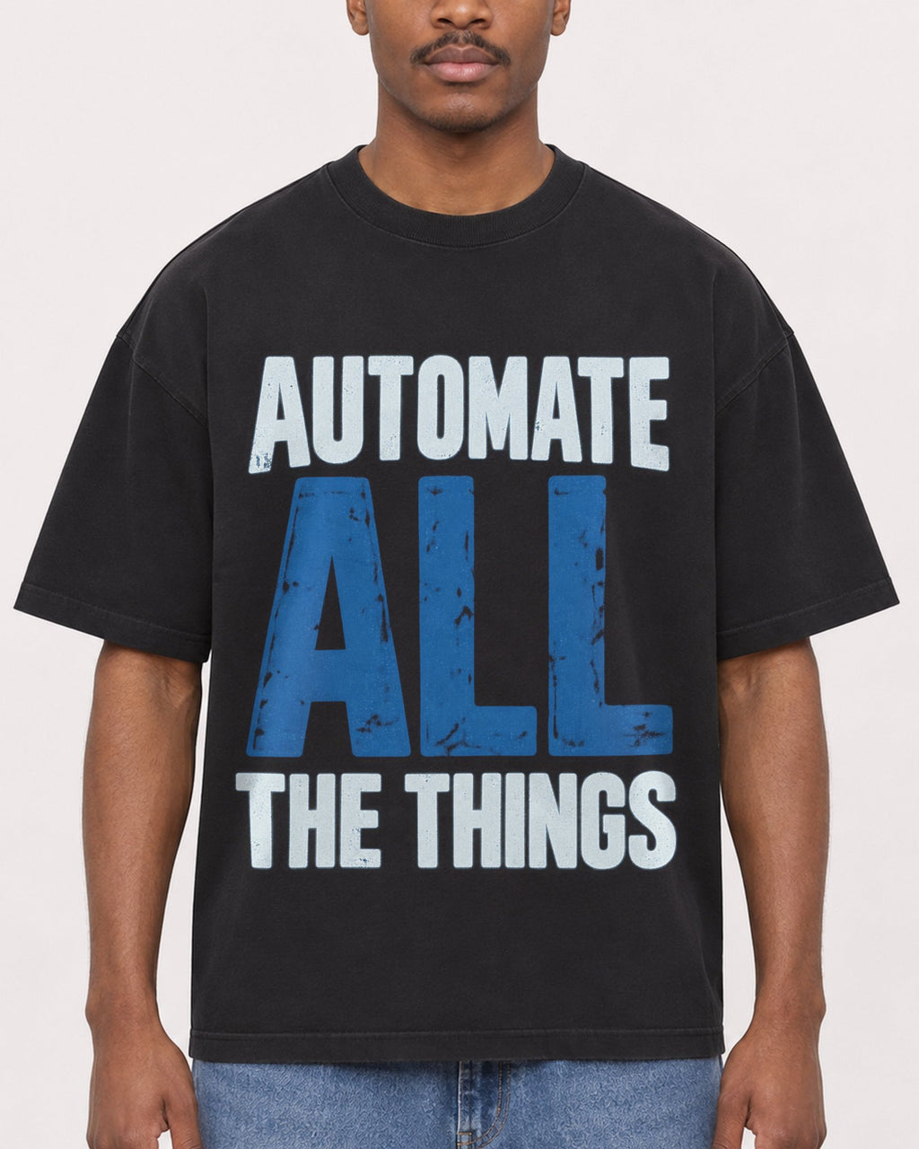 Mockup Boxy Heavyweight Tee Black male close-up 14