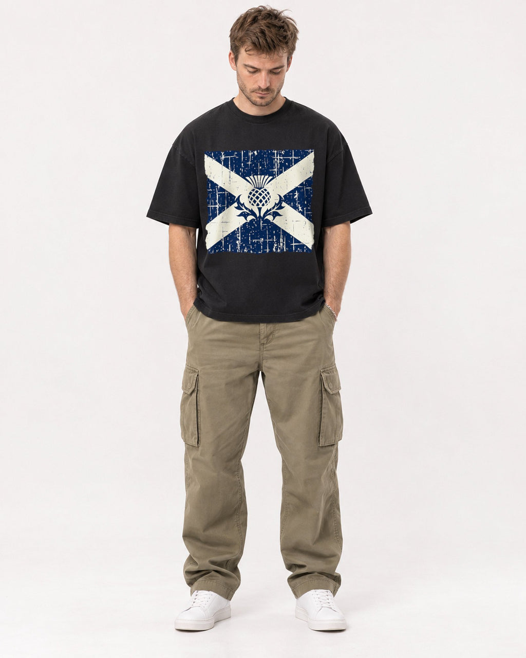 Mockup Boxy Heavyweight Tee Black male full-body 08