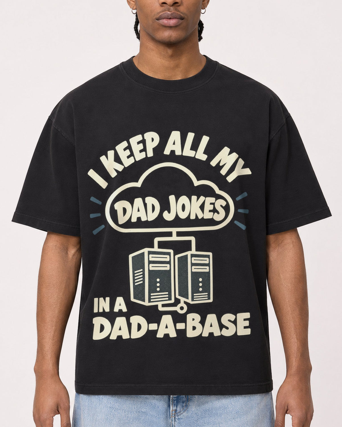 Mockup Boxy Heavyweight Tee Black male close-up 25