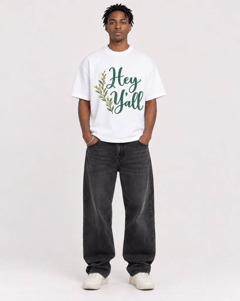 Mockup Boxy Heavyweight Tee White male full-body 05