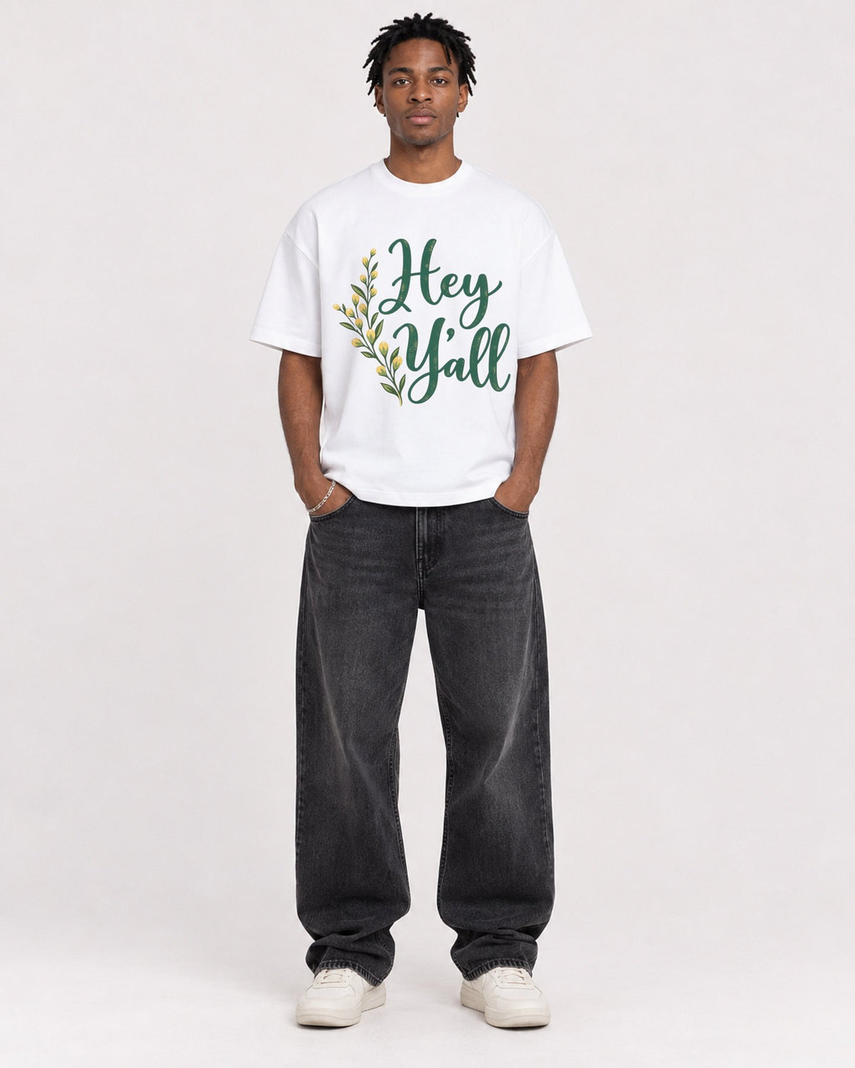 Mockup Boxy Heavyweight Tee White male full-body 05