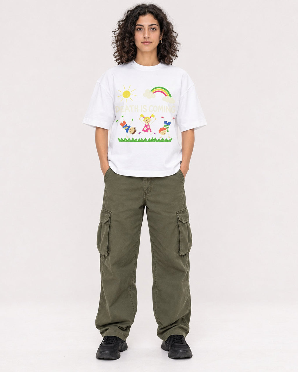 Mockup Boxy Heavyweight Tee White female full-body 27