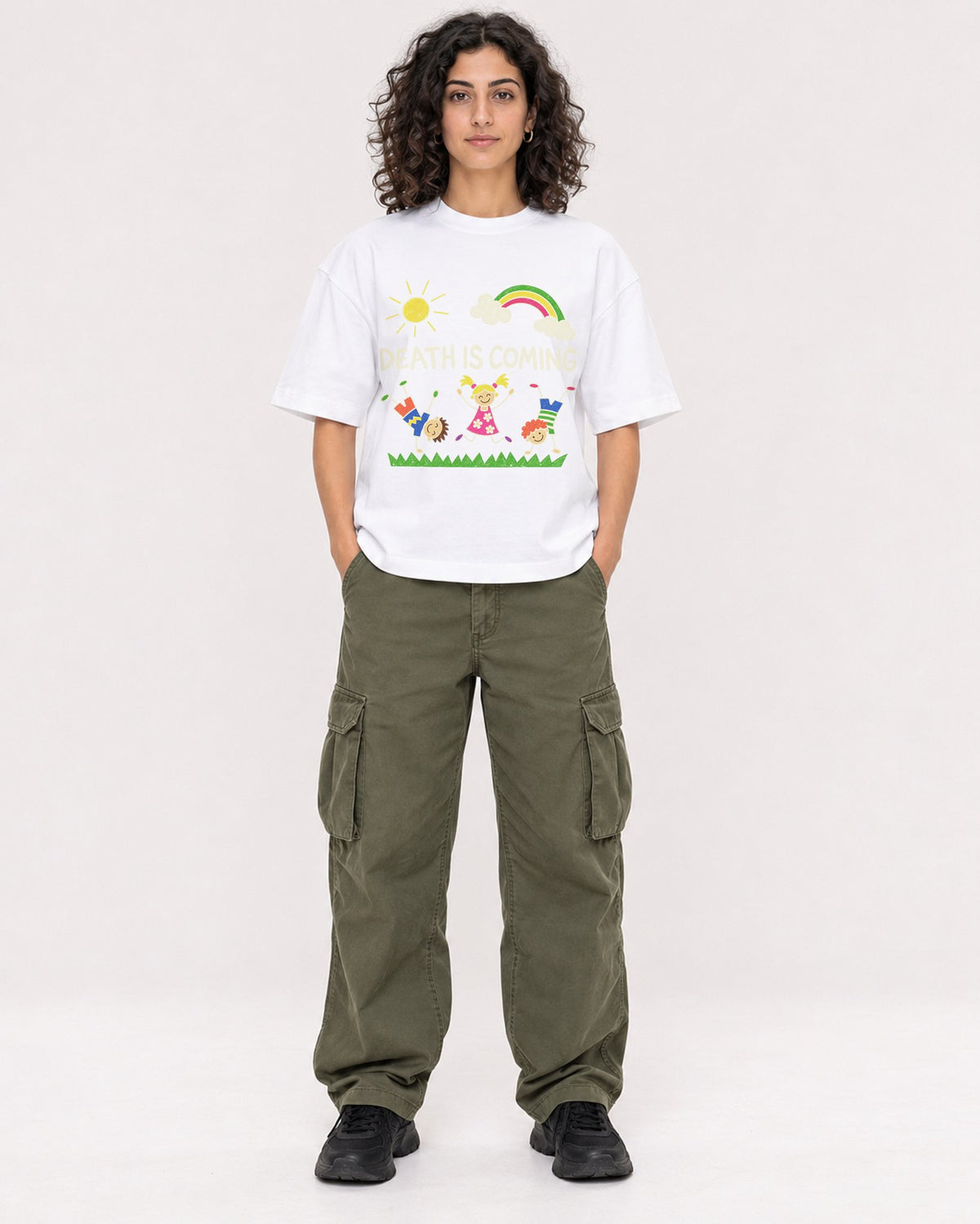 Mockup Boxy Heavyweight Tee White female full-body 27