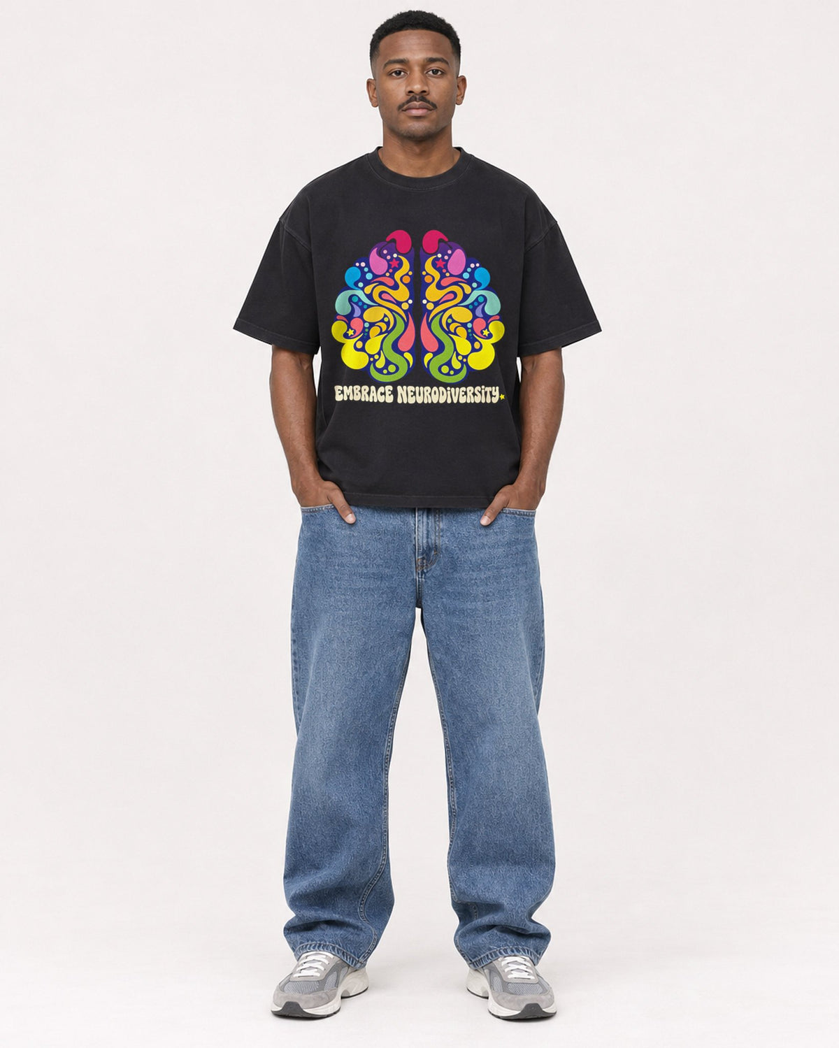 Mockup Boxy Heavyweight Tee Black male full-body 14