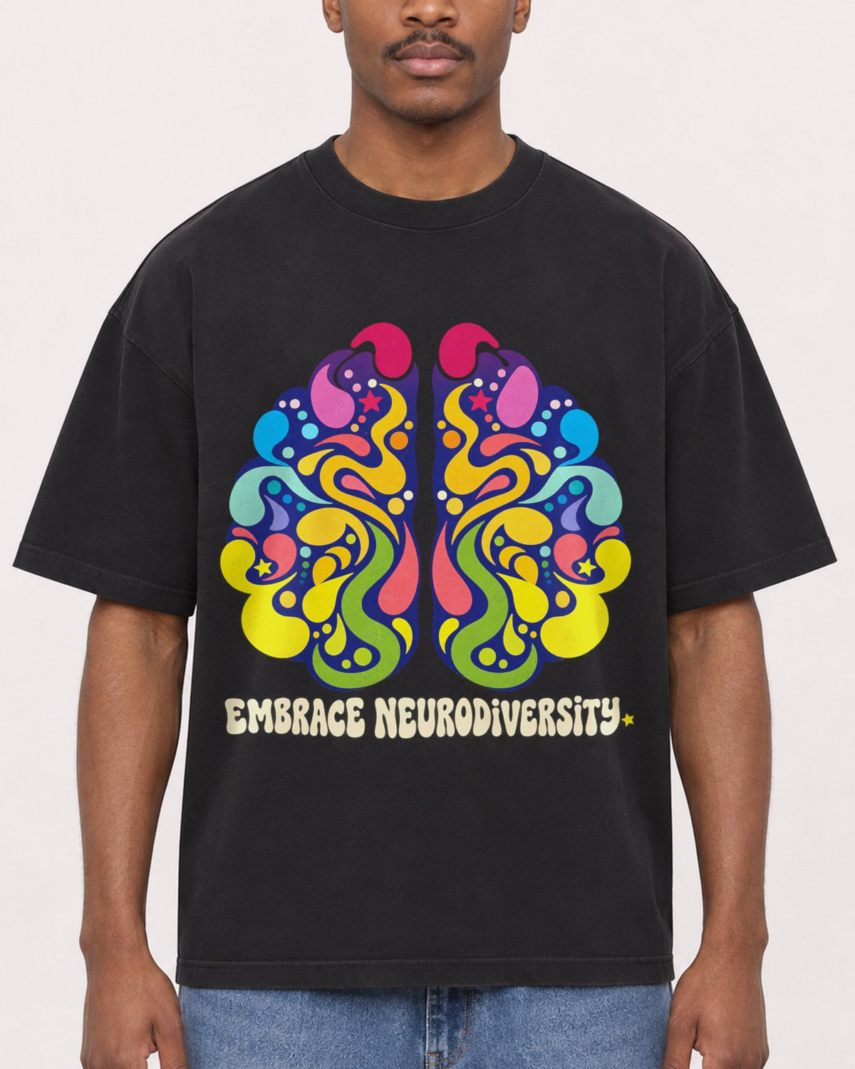 Mockup Boxy Heavyweight Tee Black male close-up 14