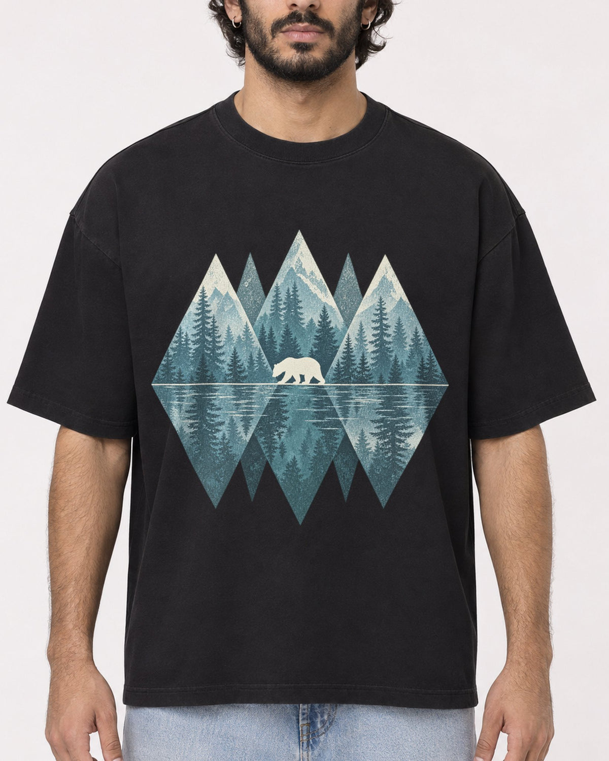Mockup Boxy Heavyweight Tee Black male close-up 17