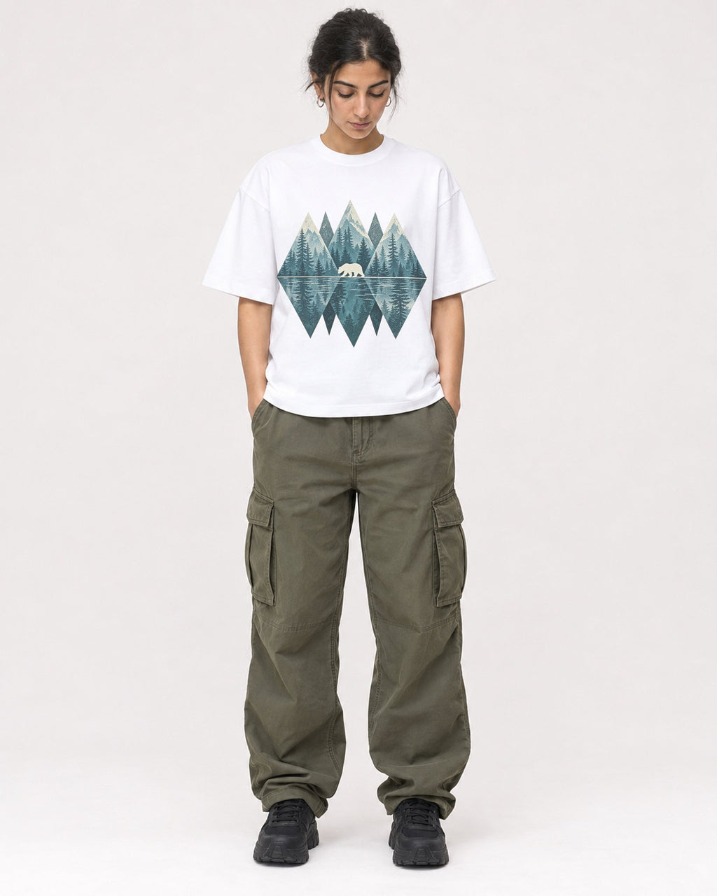 Mockup Boxy Heavyweight Tee White female full-body 17