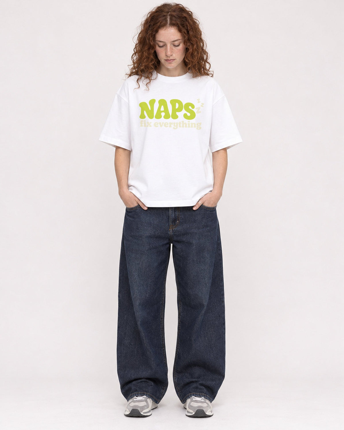 Mockup Boxy Heavyweight Tee White female full-body 09