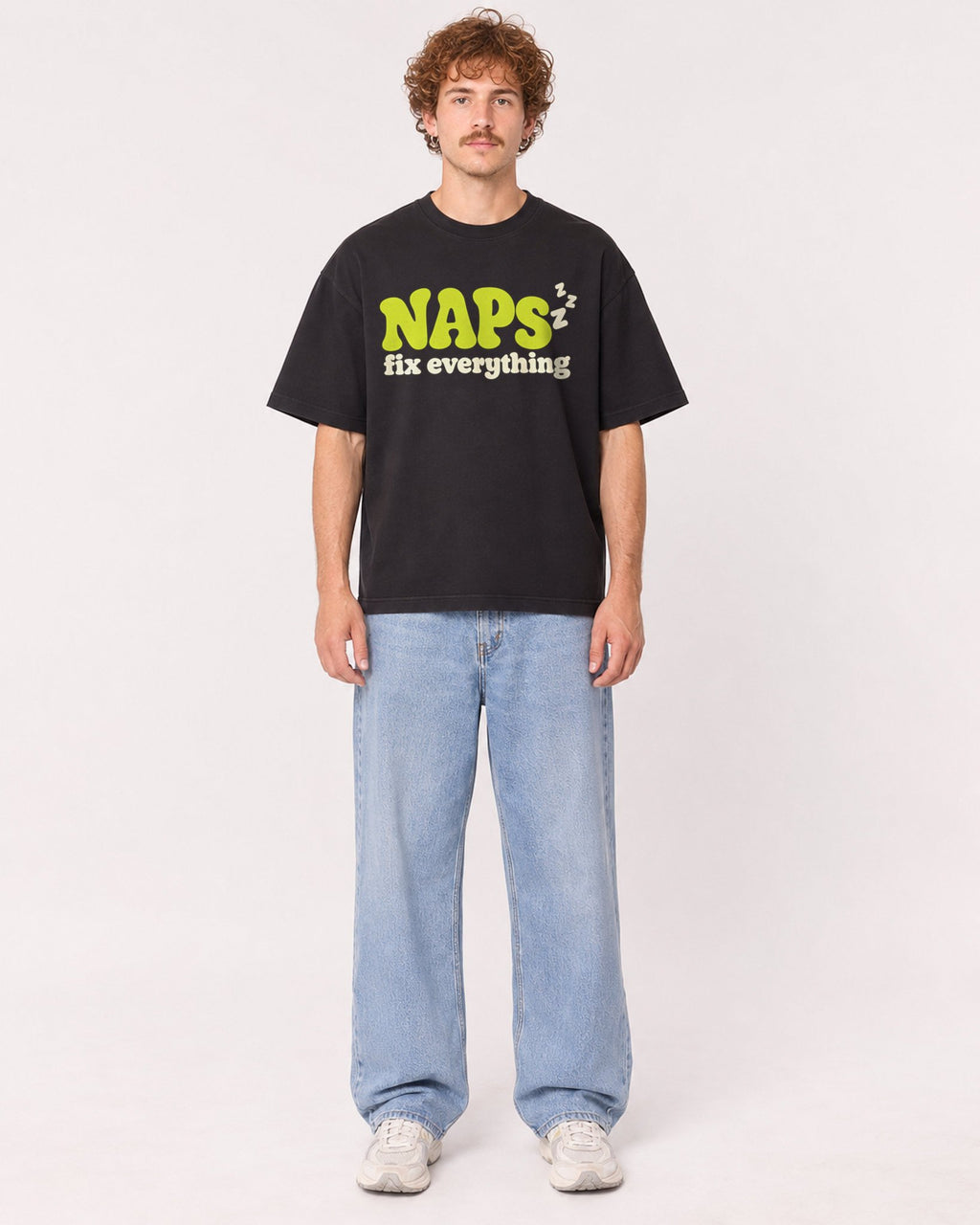 Mockup Boxy Heavyweight Tee Black male full-body 09
