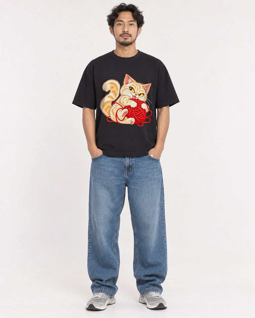 Mockup Boxy Heavyweight Tee Black male full-body 02