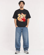 Mockup Boxy Heavyweight Tee Black male full-body 02
