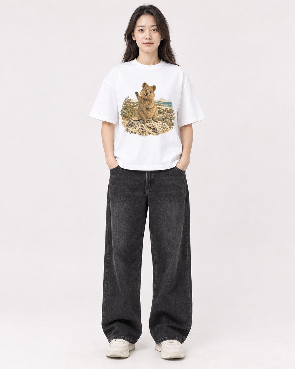 Mockup Boxy Heavyweight Tee White female full-body 03