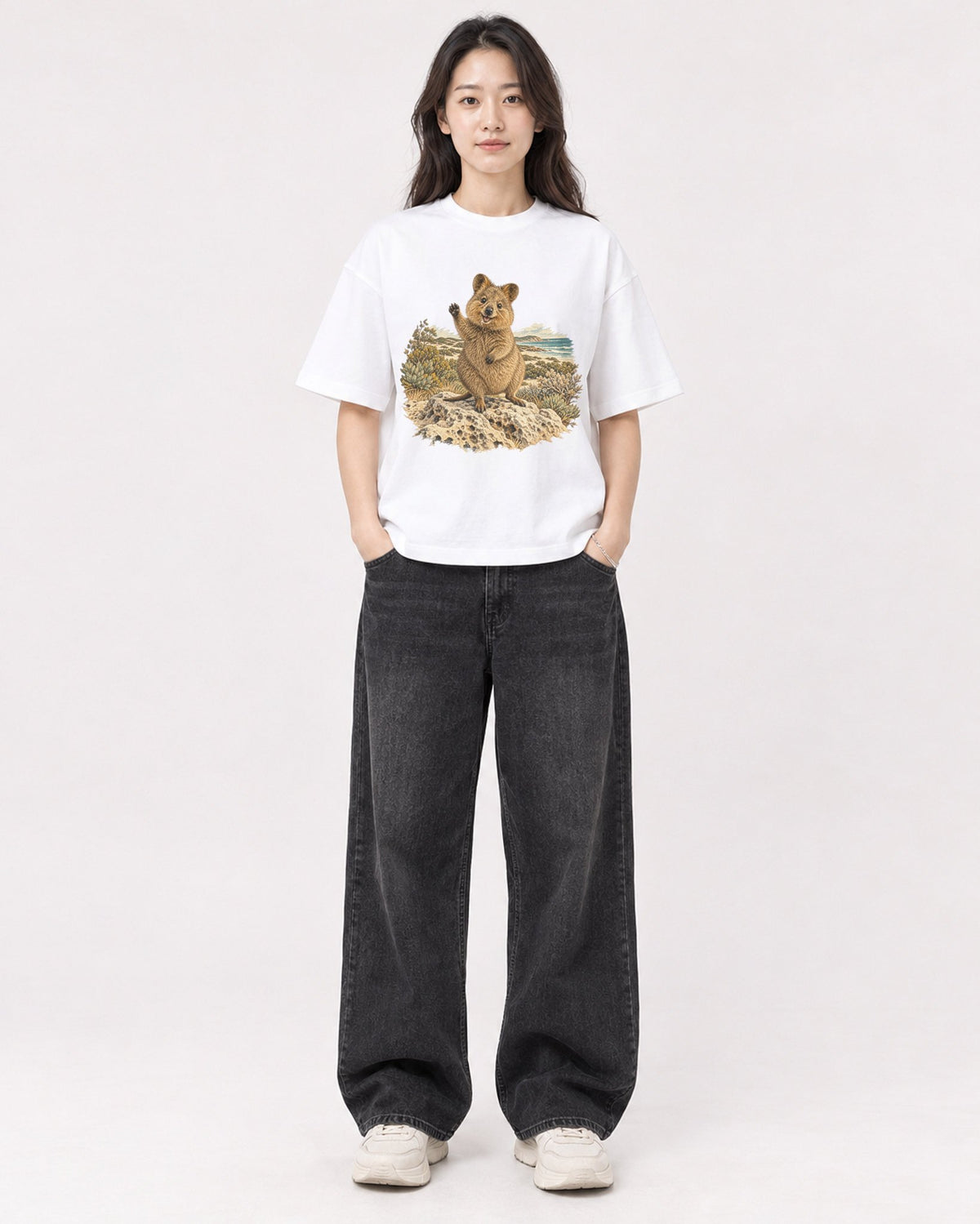 Mockup Boxy Heavyweight Tee White female full-body 03
