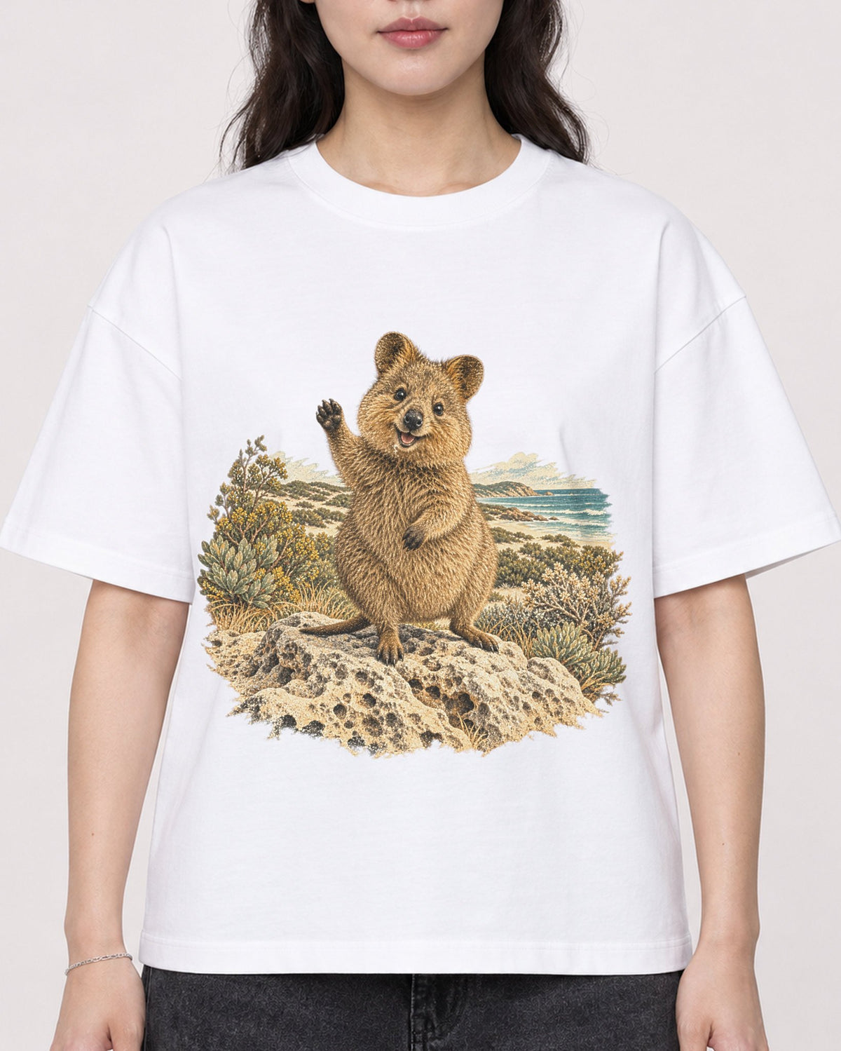 Mockup Boxy Heavyweight Tee White female close-up 03