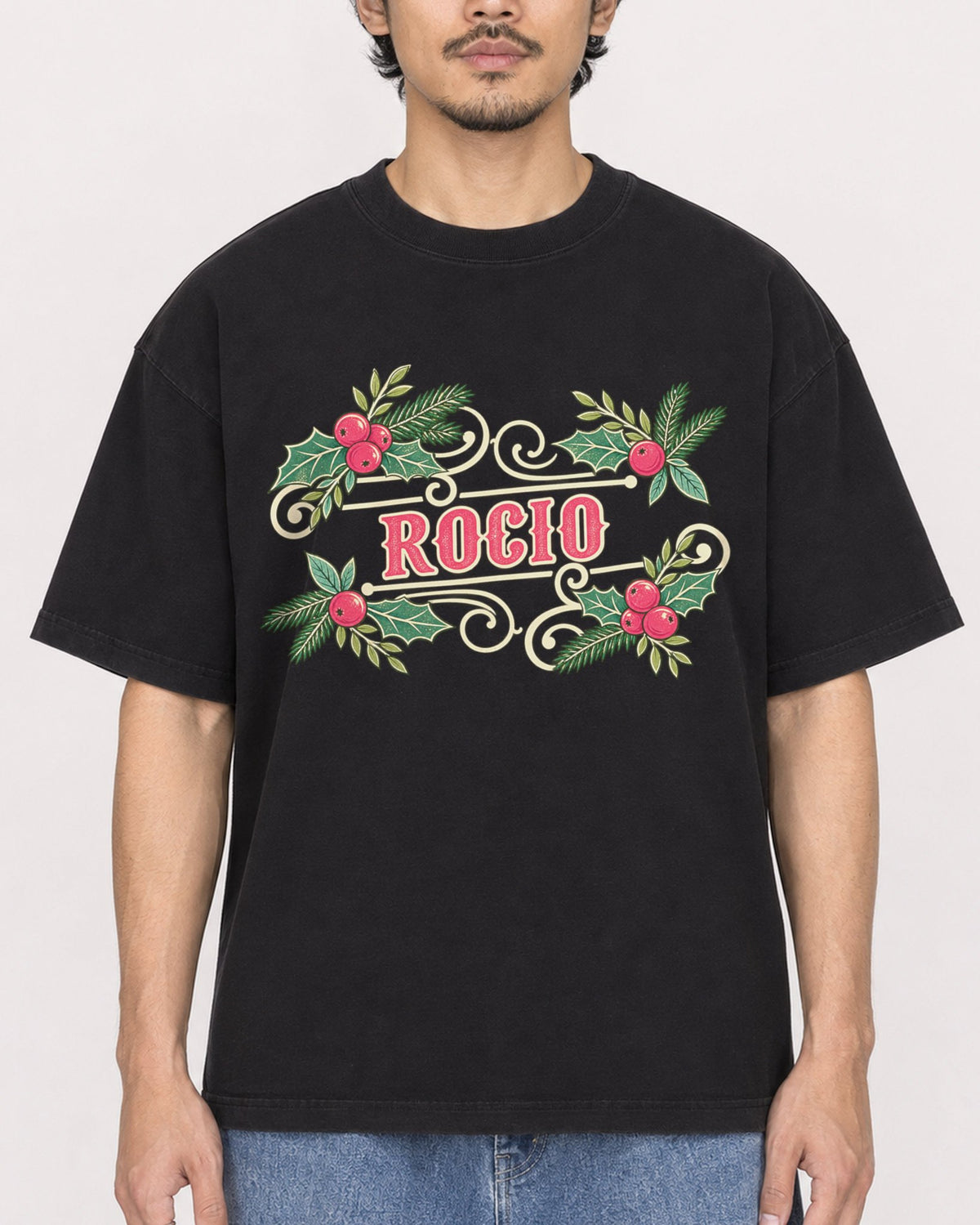 Mockup Boxy Heavyweight Tee Black male close-up 02