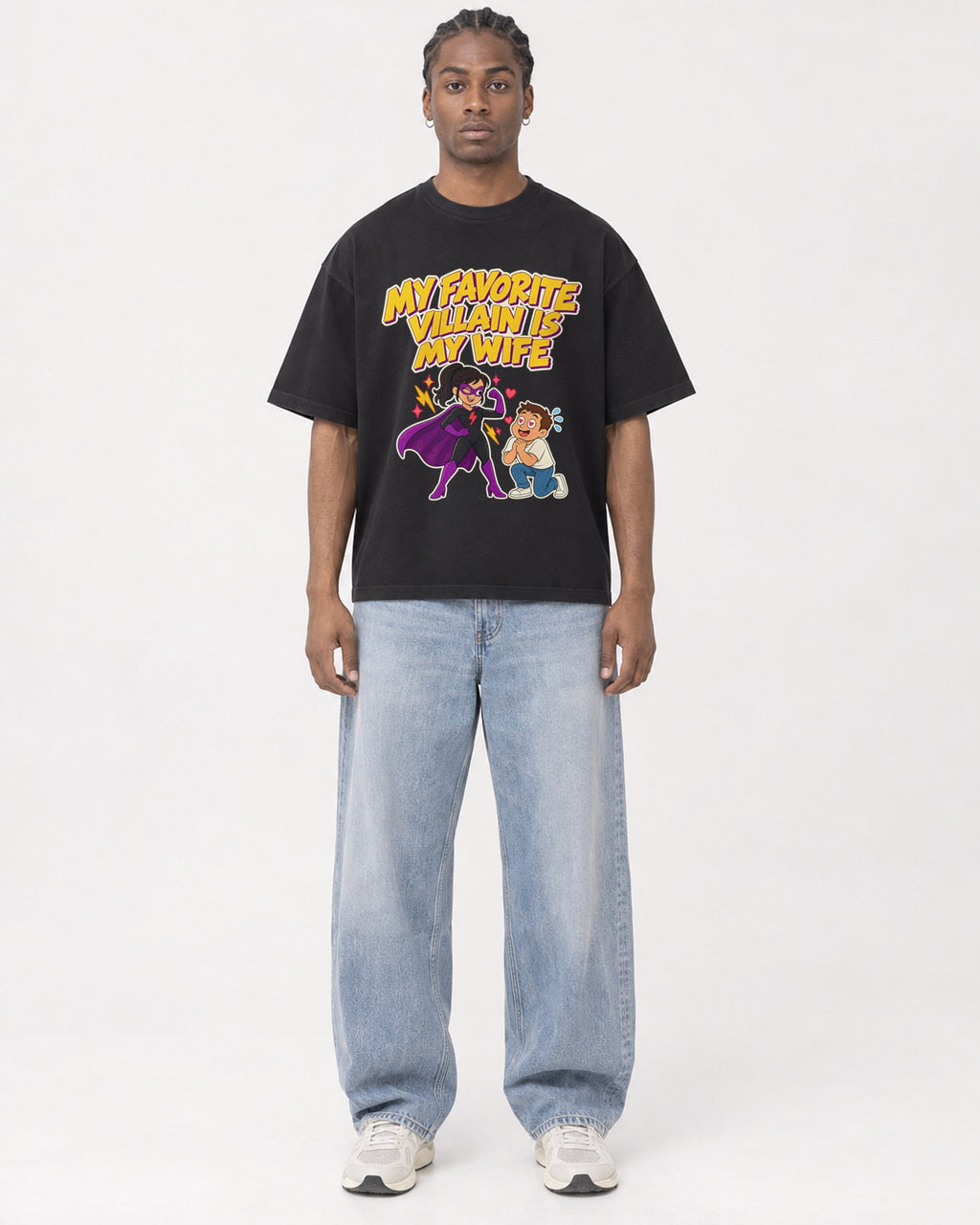 Mockup Boxy Heavyweight Tee Black male full-body 25