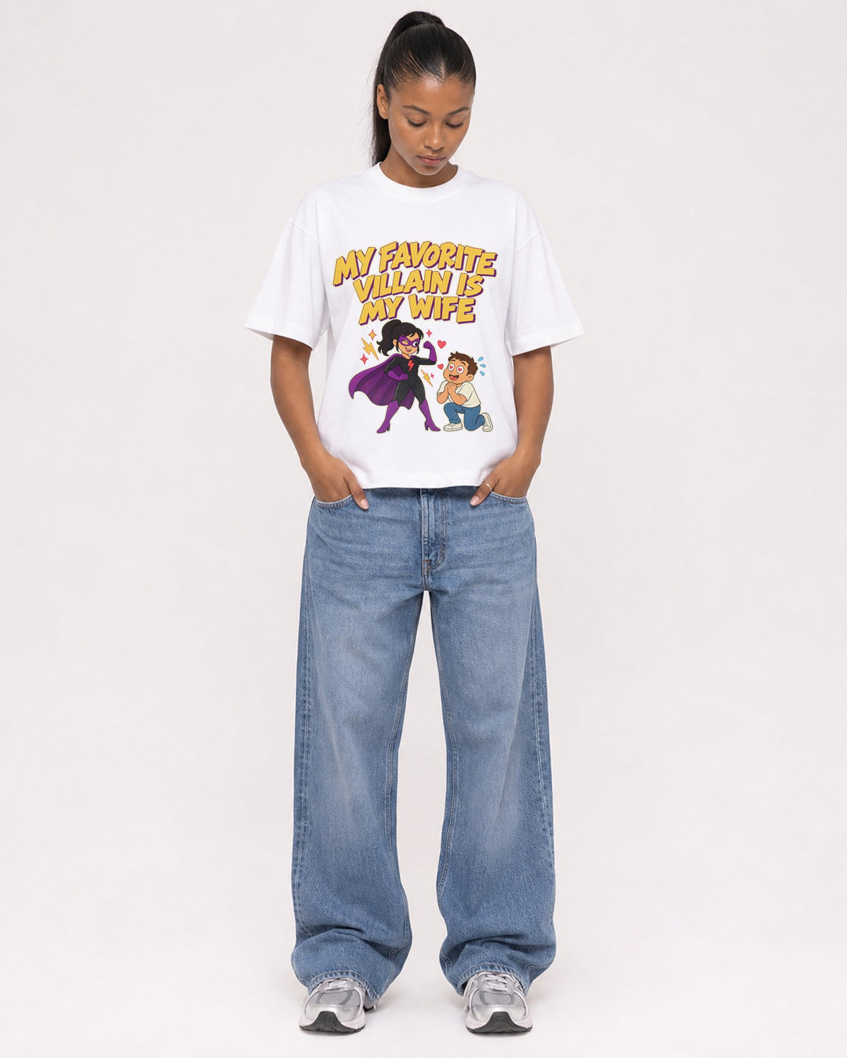 Mockup Boxy Heavyweight Tee White female full-body 25