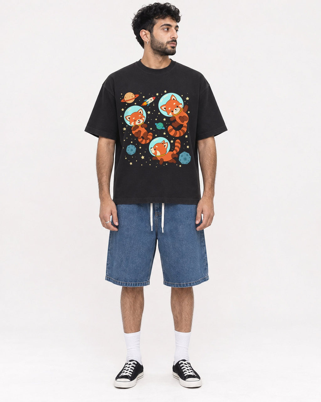 Mockup Boxy Heavyweight Tee Black male full-body 07