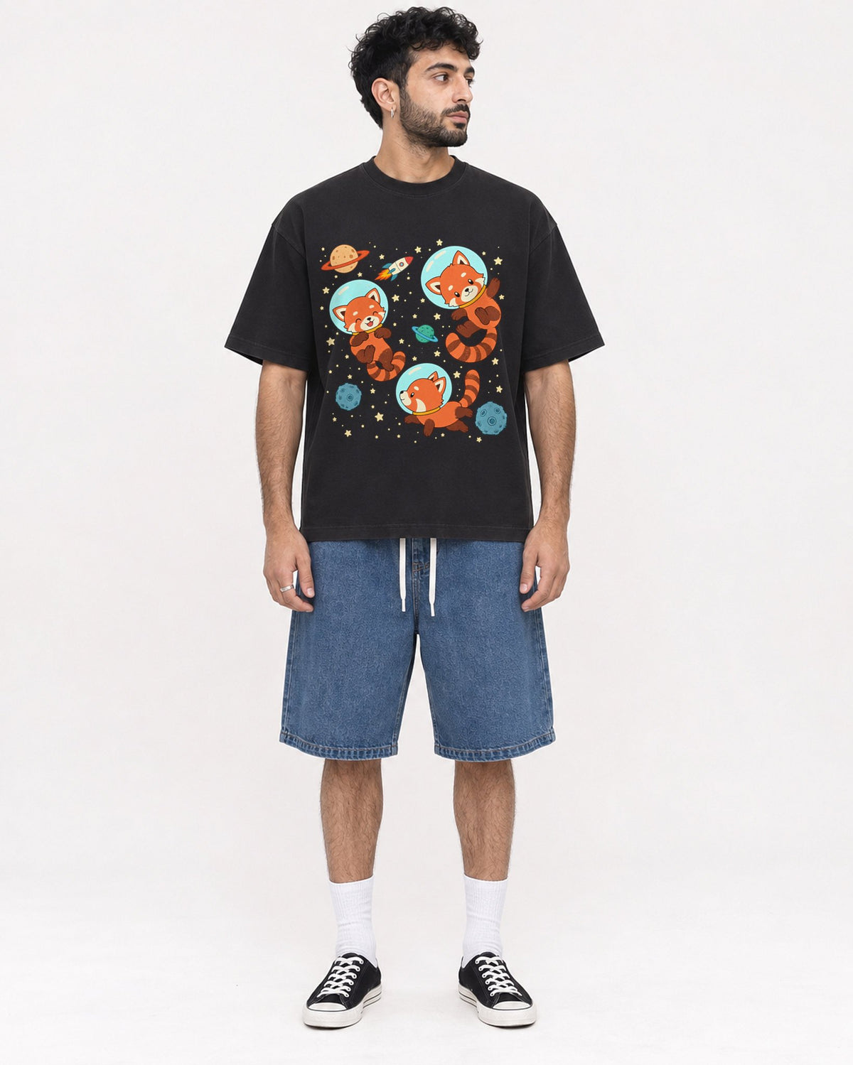 Mockup Boxy Heavyweight Tee Black male full-body 07