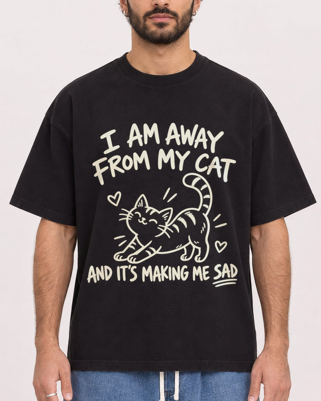 Mockup Boxy Heavyweight Tee Black male close-up 27