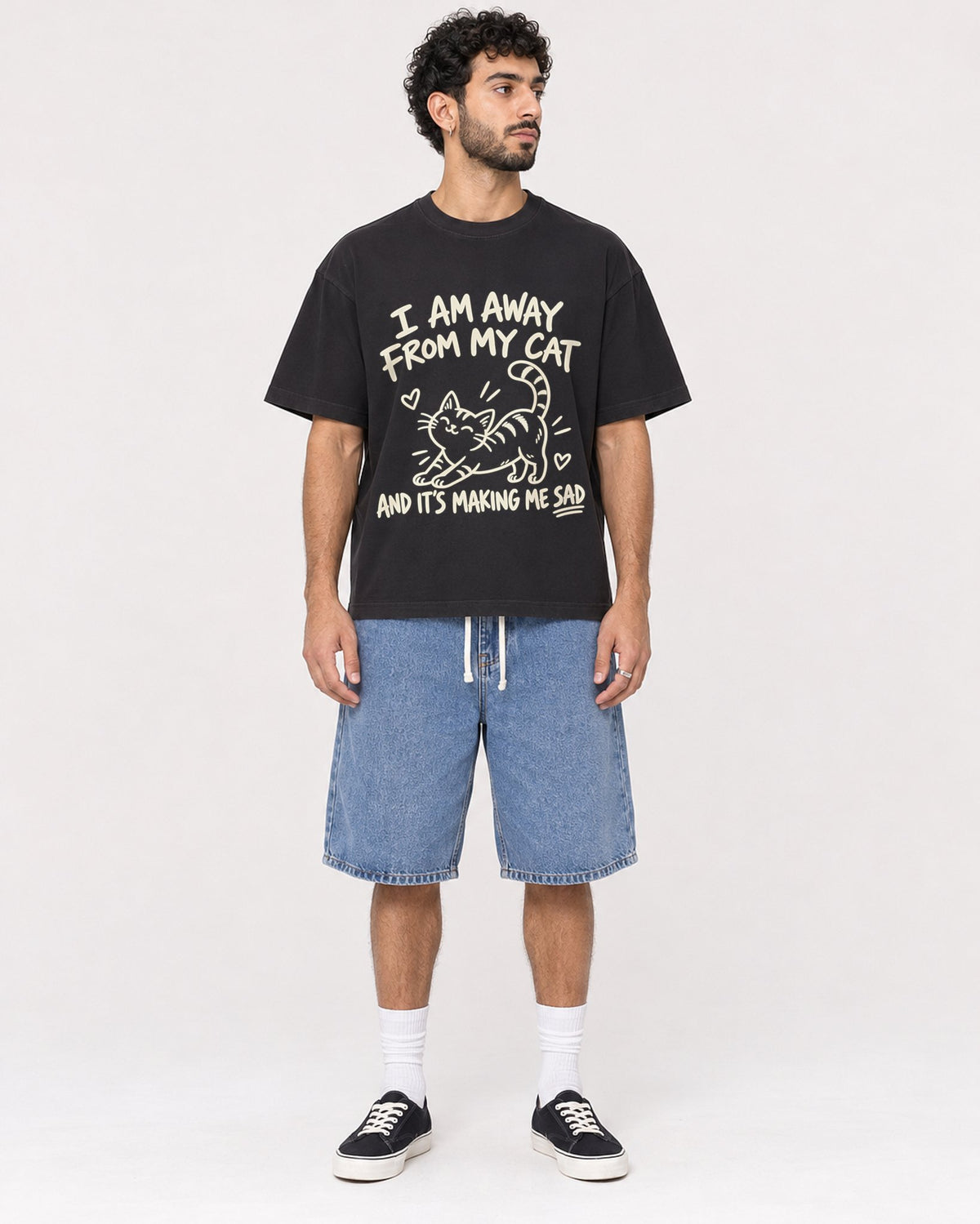 Mockup Boxy Heavyweight Tee Black male full-body 27