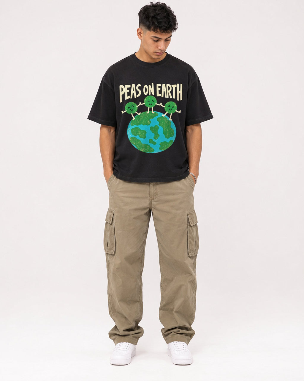 Mockup Boxy Heavyweight Tee Black male full-body 16