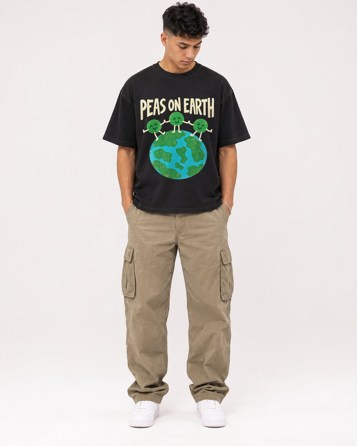 Mockup Boxy Heavyweight Tee Black male full-body 16