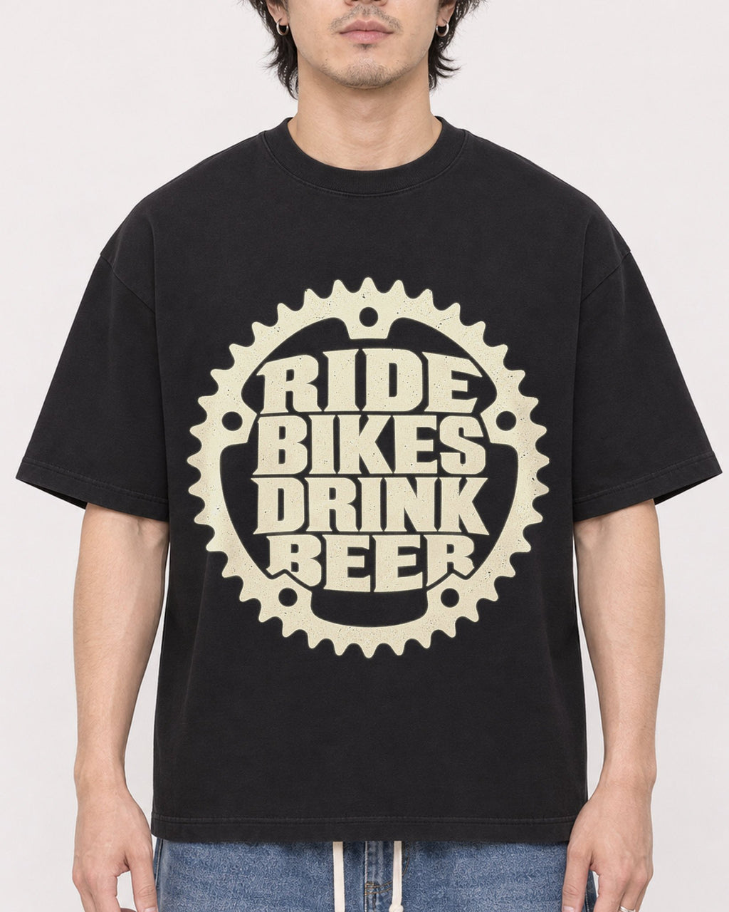 Mockup Boxy Heavyweight Tee Black male close-up 03