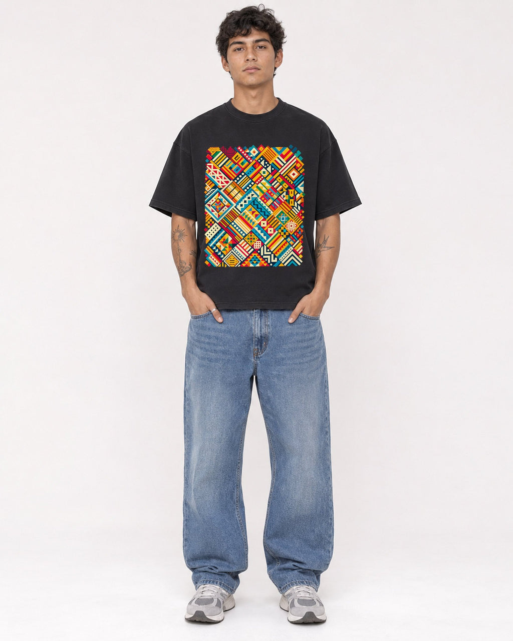 Mockup Boxy Heavyweight Tee Black male full-body 06