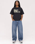 Mockup Boxy Heavyweight Tee Black female full-body 04