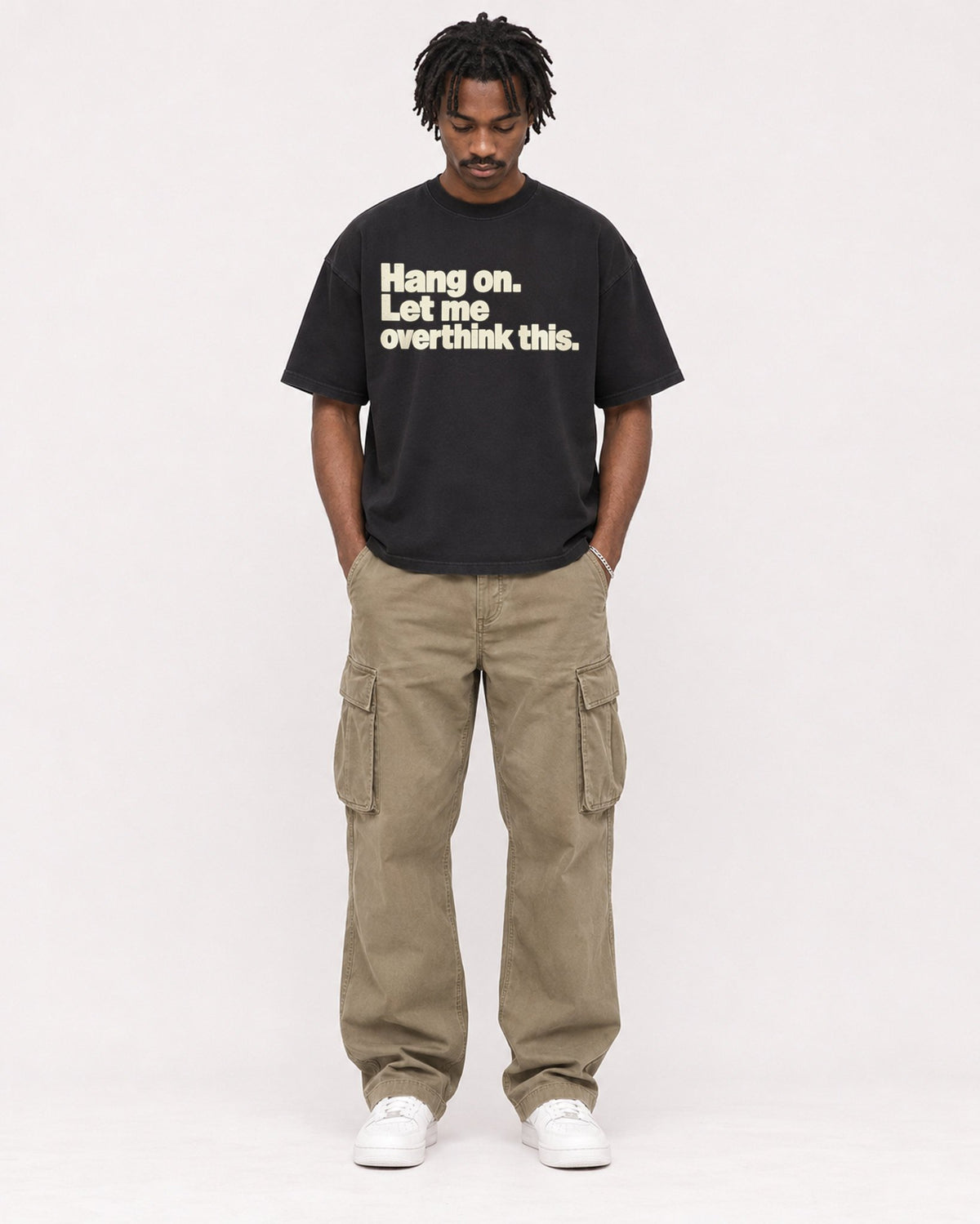 Mockup Boxy Heavyweight Tee Black male full-body 04