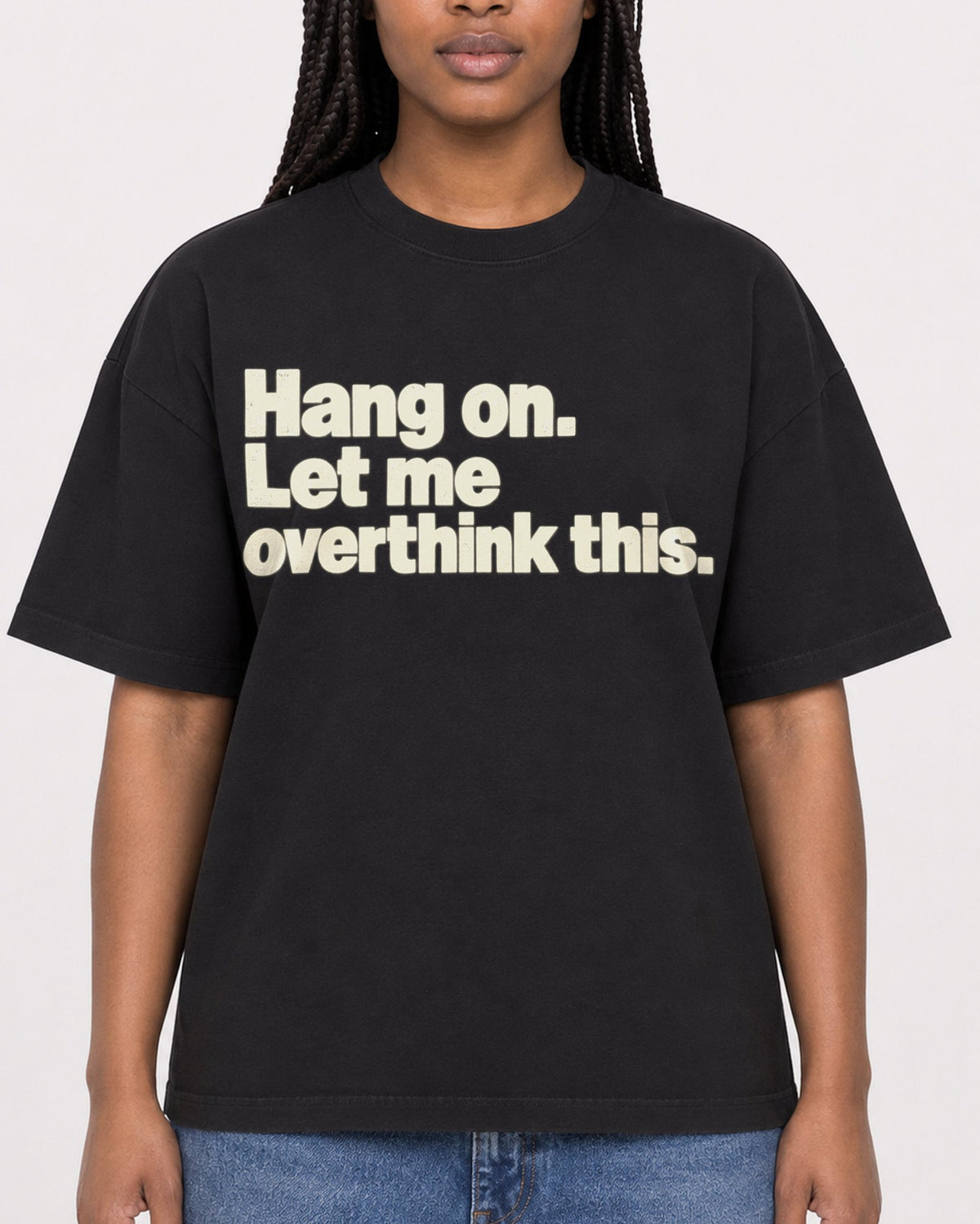 Mockup Boxy Heavyweight Tee Black female close-up 04