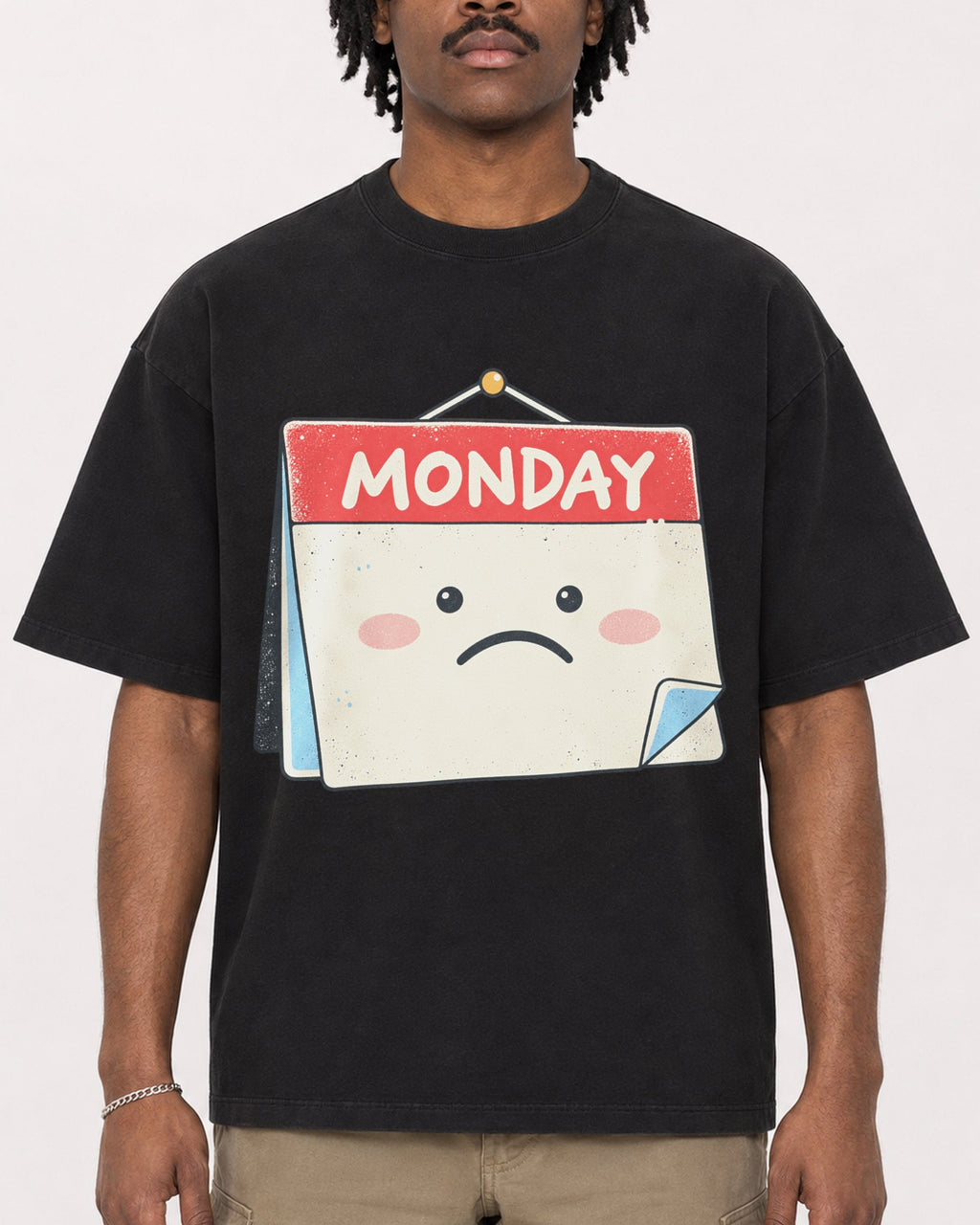 Mockup Boxy Heavyweight Tee Black male close-up 04