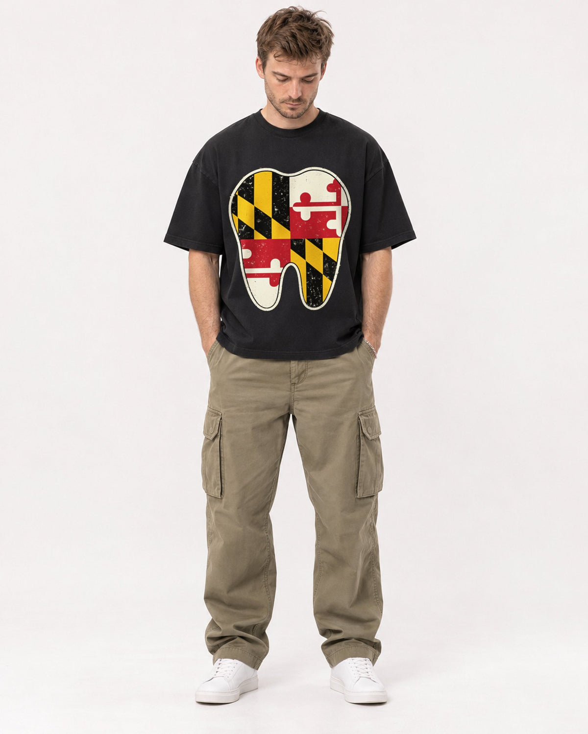 Mockup Boxy Heavyweight Tee Black male full-body 08