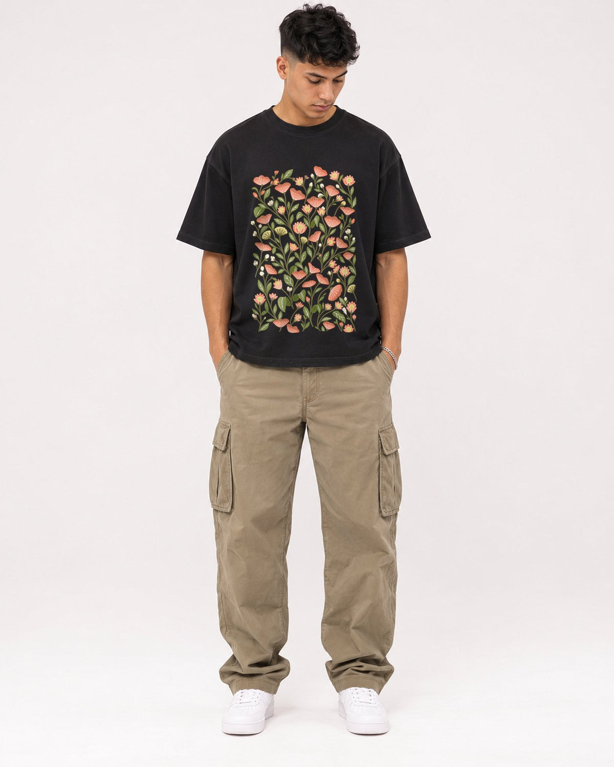 Mockup Boxy Heavyweight Tee Black male full-body 16