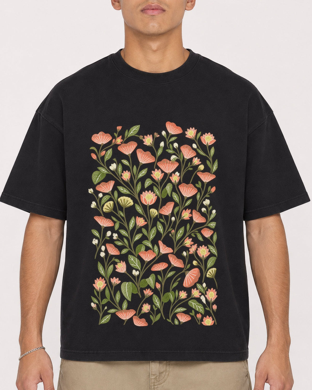 Mockup Boxy Heavyweight Tee Black male close-up 16