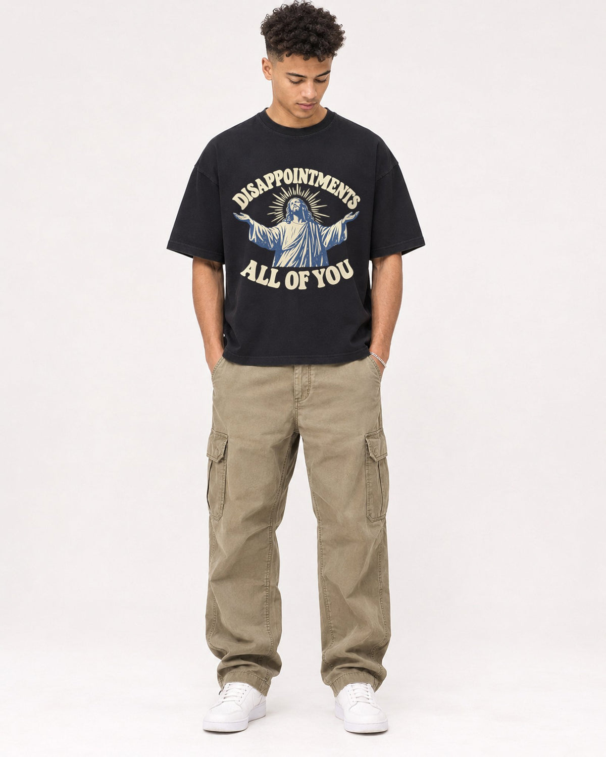 Mockup Boxy Heavyweight Tee Black male full-body 20