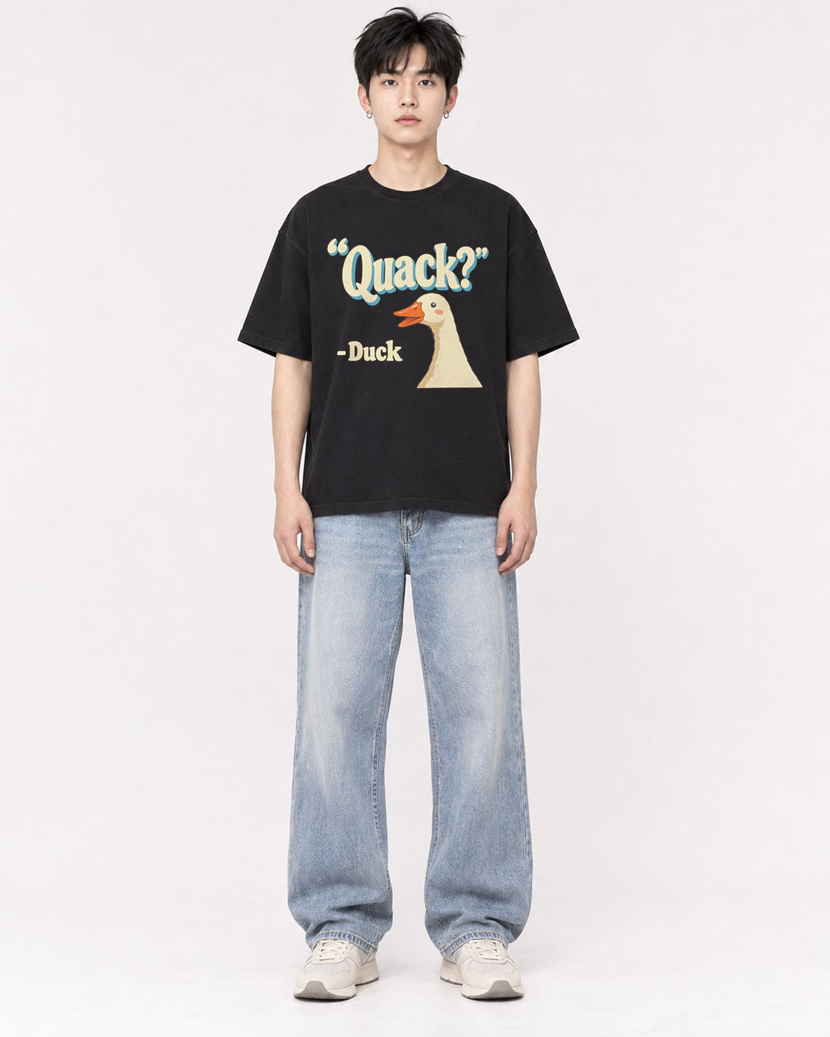 Mockup Boxy Heavyweight Tee Black male full-body 01