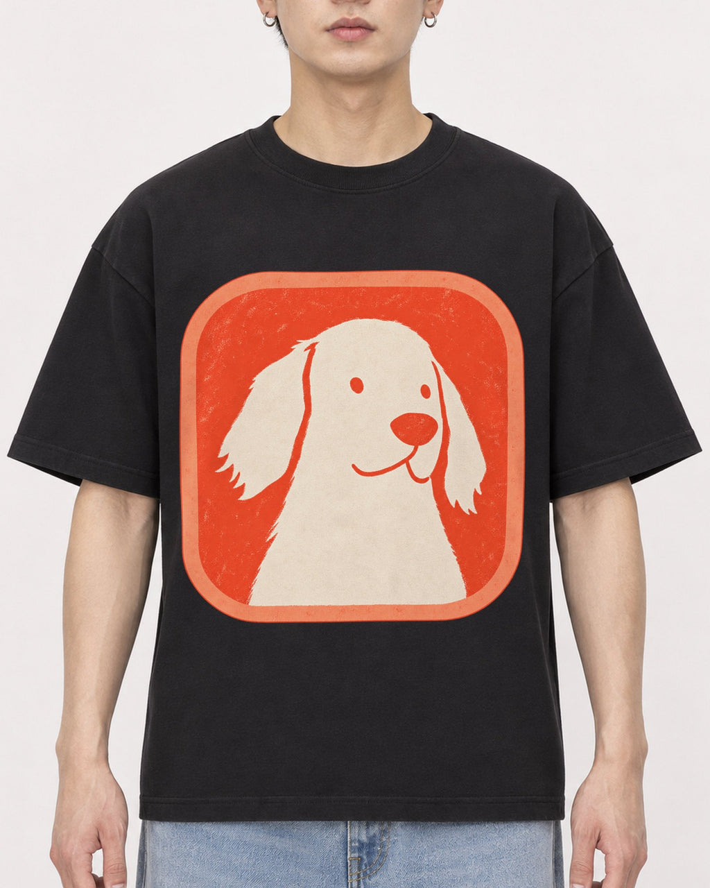Mockup Boxy Heavyweight Tee Black male close-up 01