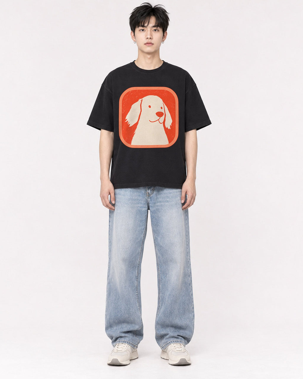 Mockup Boxy Heavyweight Tee Black male full-body 01