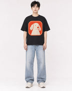 Mockup Boxy Heavyweight Tee Black male full-body 01