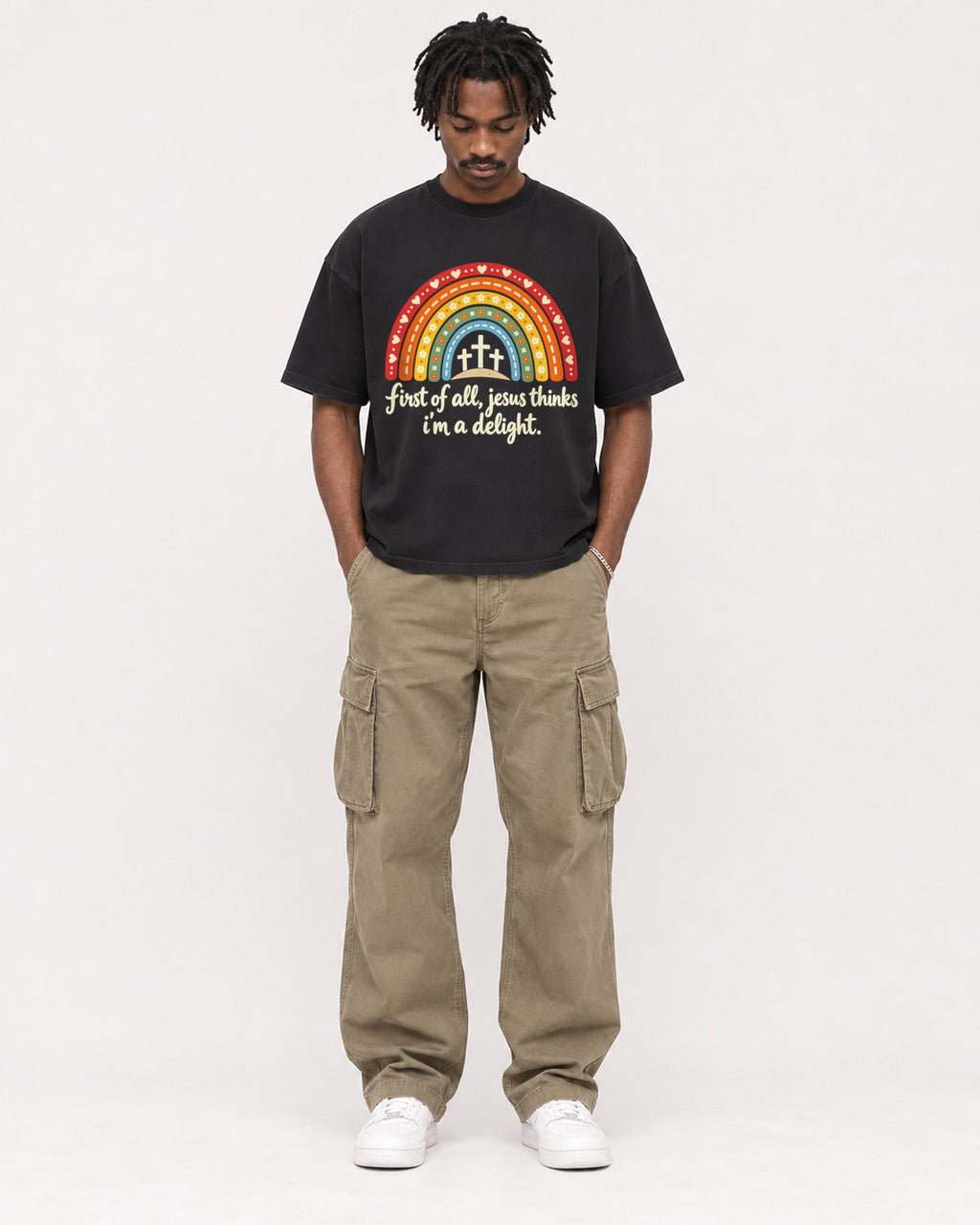 Mockup Boxy Heavyweight Tee Black male full-body 04