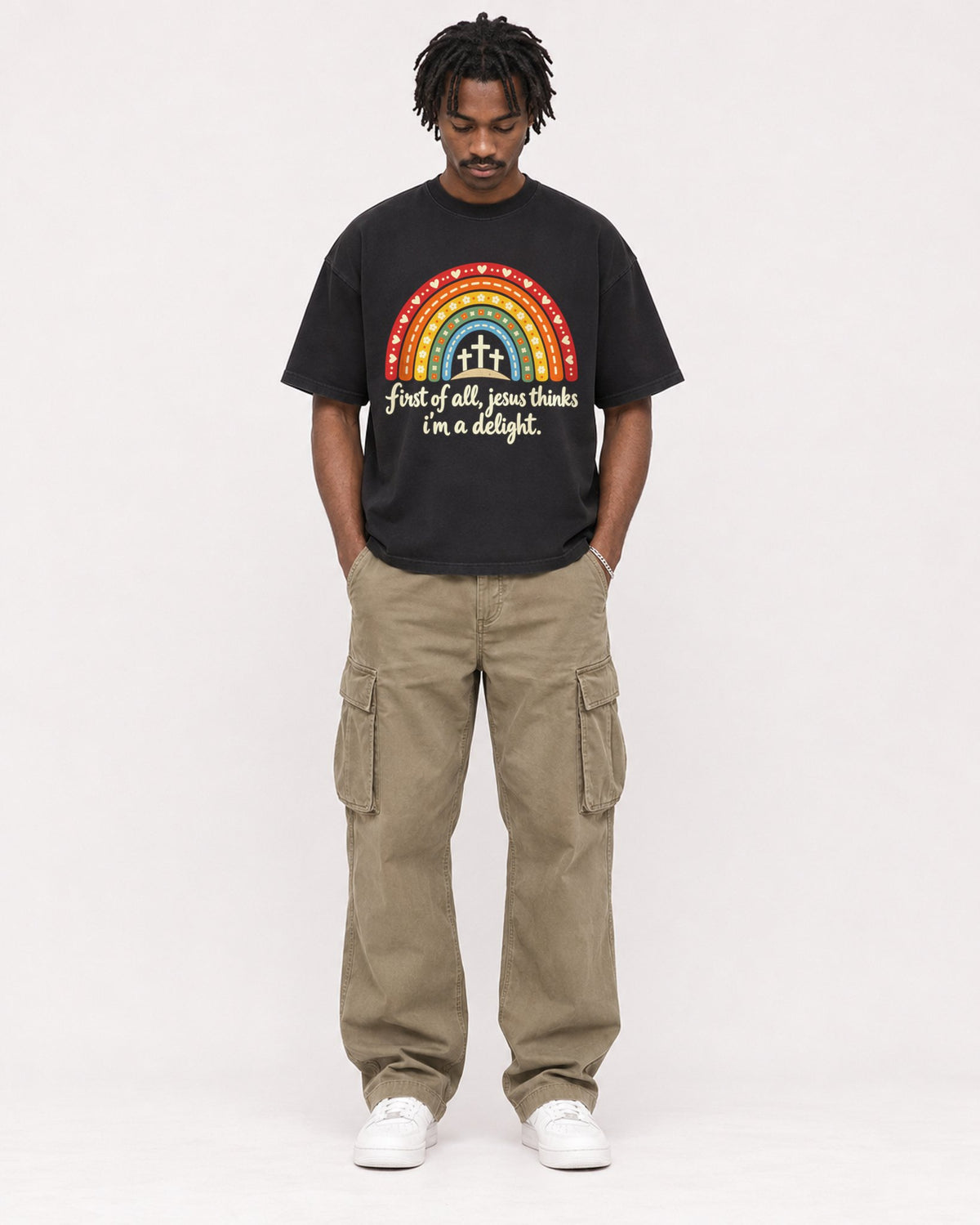 Mockup Boxy Heavyweight Tee Black male full-body 04