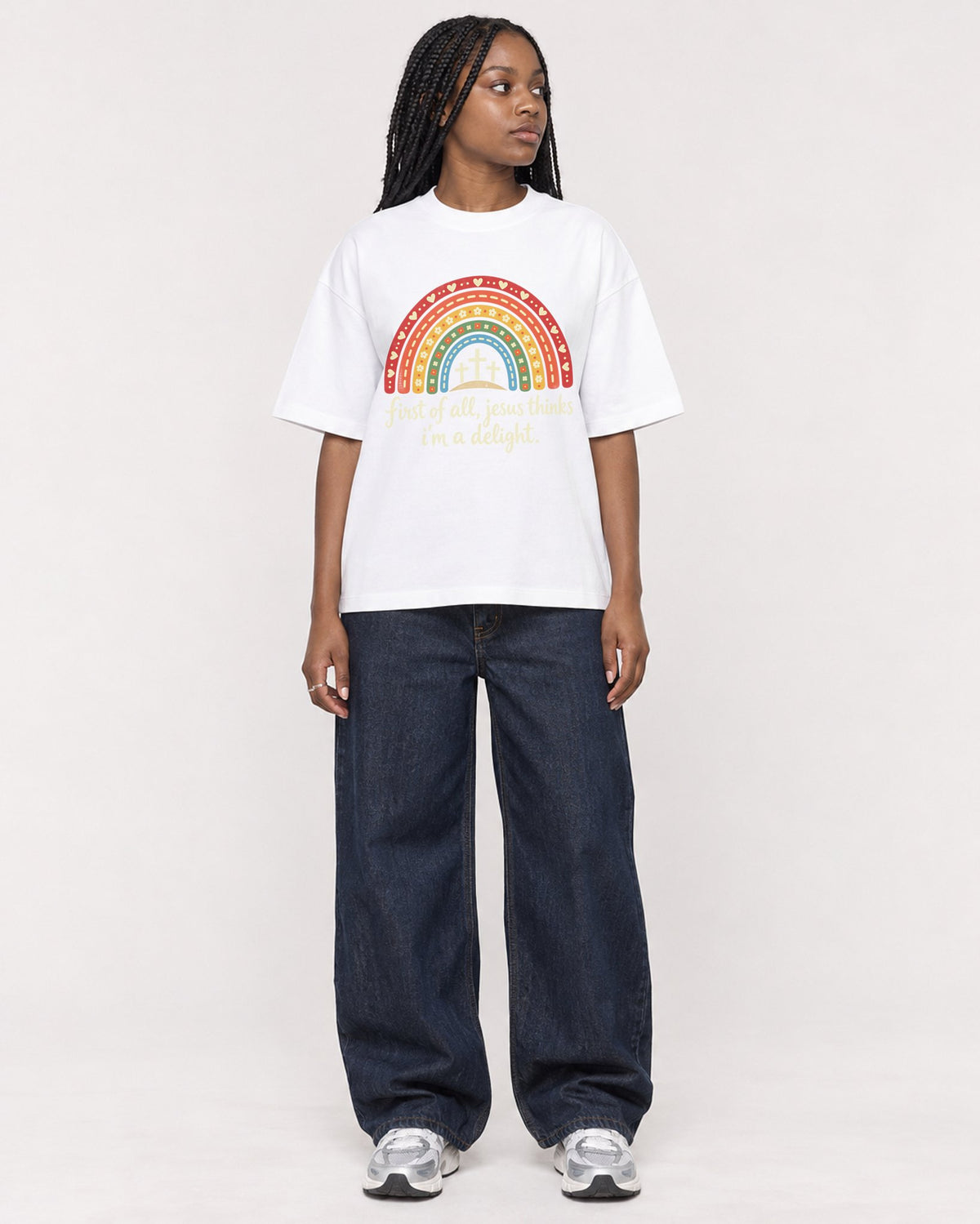 Mockup Boxy Heavyweight Tee White female full-body 04