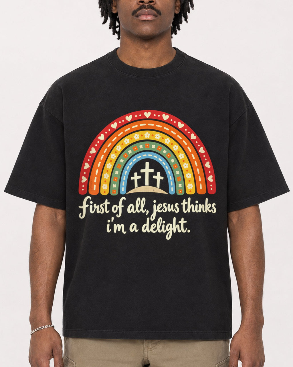 Mockup Boxy Heavyweight Tee Black male close-up 04